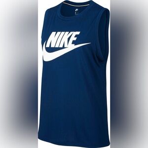 Nike Women's Essential Muscle Tank in Navy Blue/White Size Medium
